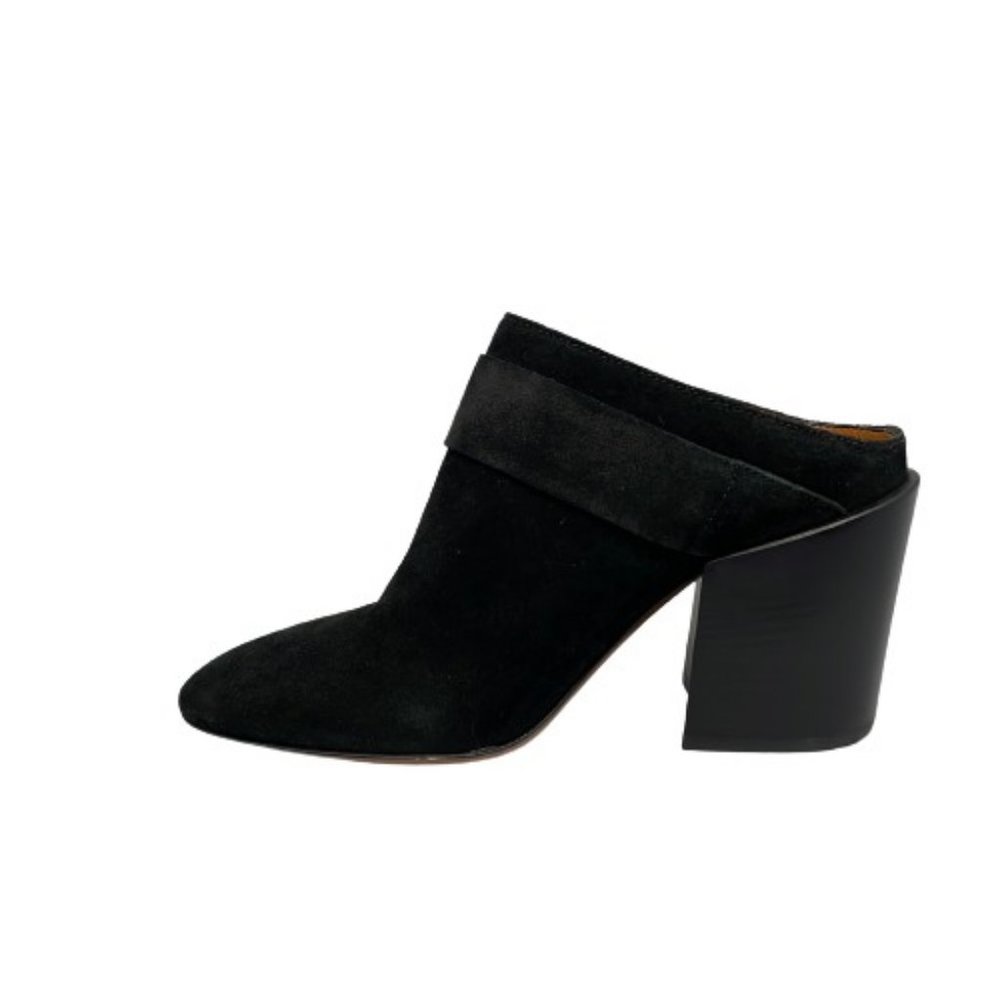 Aquatalia Womens Black Suede Round Toe Buckle Block Heel Mules Size US 6